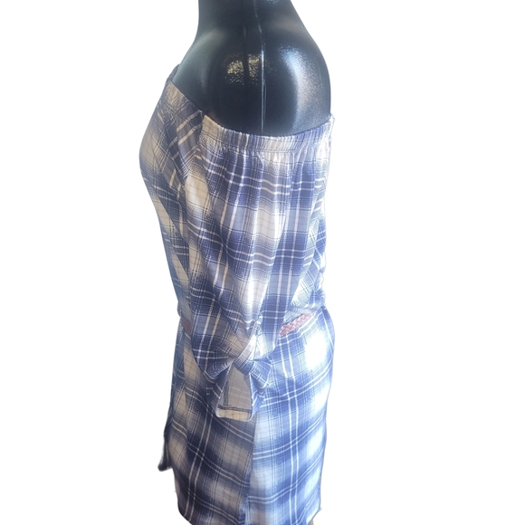 My Style Blue Plaid Faux Button Front Dress with Belt Sz.S - Picture 6 of 7